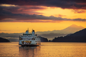 lopez island ferry sunset